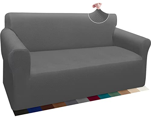 Granbest Thick Sofabezug Stylish Pattern Sofaüberzug für Sofa Stretch Elastische Jacquard Sofahusse Couchhusse mit Armlehne für Wohnzimmer Anti-Rutsch (2 Sitzer, Hellgrau)