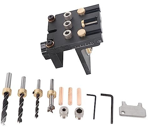 Kit de Gabarit de Perçage Cheville à Bois de 6/8/10/15mm, 3 en 1 Kit de Localisateur de Poinçon de Perçage de Gabarit de Goujonnage à Centrage Automatique, avec 3 x Goujon en Bois
