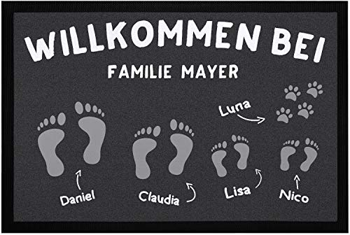 SpecialMe® Fußmatte Willkomen bei Familie und Wunschname Fußabdrücke personalisierbar rutschfest & waschbar weiß 60x40cm
