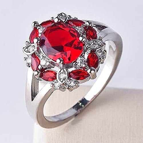 DJMJHG Rubin Edelstein Ringe für Frauen Echte 925 Sterling Silber Schmuck Ring Romantische Frau Hochzeit Verlobungsgeschenke 8 rot