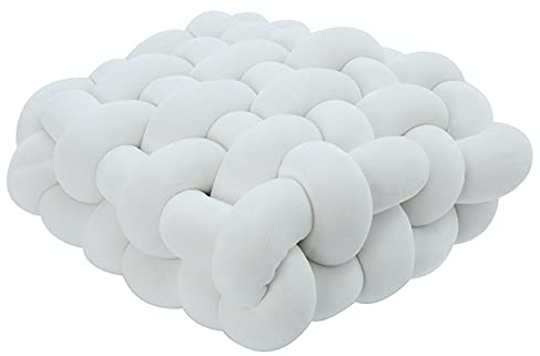 Greenf Knot Kopfkissen, Plüsch Geknotetes Kissen Sofakissen Quadrat Handgemacht Zierkissen Knoten für Schlafzimmer Sofa Wohnzimmer Dekoration (Weiß)