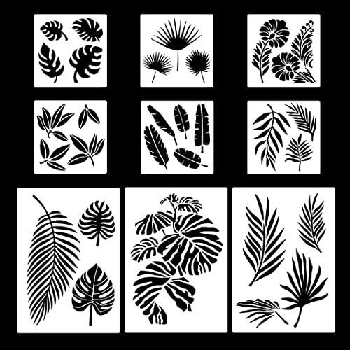 Rolin Roly 9PCS Blätter Schablone Blatt Malerei Schablonen Tropische Blatt-Schablonen Wiederverwendbare Vorlage Stencil für Möbel Basteln DIY Holz Boden Möbel Deko