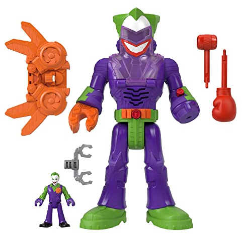 Fisher-Price IMAGINEXT DC Super Friends Joker im Lachroboter - 30 cm großer, manuell gesteuerter Joker-Roboter, Power Pad für Lichter und Actiongeräusche, schießt Projektile ab, ab 3 Jahren, HKN47