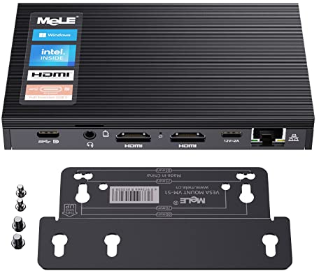MeLE Quieter 3C Fanless Mini PC N5105, Small Computer Portable, LPDDR4, Win 11, HDMI 4K, Wi-Fi 5, Gigabit Ethernet, BT 5.1, USB 3.2 * 3, Type-C, DP, SD Card & SSD Support, VESA Mount (8G/256G)
