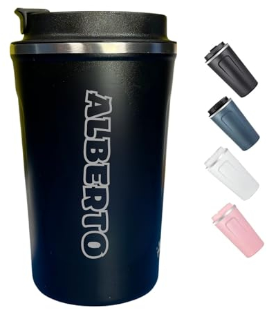 Happy Bottles | Taza Termos Nombre | Portátil | Térmica | Taza café | Acero inoxidable | Bebidas calientes 6 h | Bebidas frías 12 h | Multicolor | 380ml (380ml, Negro)