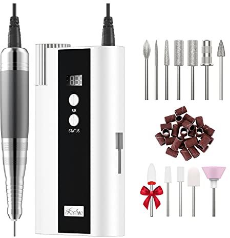 Kredioo Ponceuse Ongles Rechargeable 35000 Tours Portable avec Affichage de LCD Et 12 Embouts Pour Manucure Pédicure Retirer Vernis/Gel/Acrylique