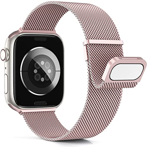 Higgs Metallo Cinturino Compatibile con Cinturini Apple Watch 40mm 41mm 38mm 42mm 44mm Ultra 2 49/46/45mm Donna,Cinturino Doppie Magnetiche per iWatch Serie SE(se 2)10 9 8 7 6 5 4 3 2, Maglia Milanese