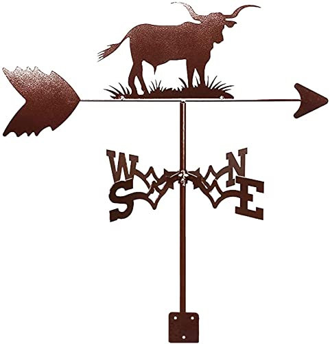 Wetterfahne Lange Horn Bull Windfahne Edelstahl Wetterfahne Windrichtungsanzeige Wetterhahn mit Halterung für Bauernhofszene Terrasse Hof Ornament