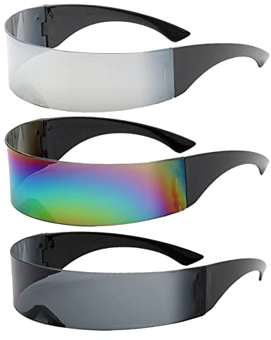 Futuristische Sonnenbrille, 3 Stück Schnelle Brille Rave, Space Brille, Schnelle Brille, Alien Brille,Futuristische Visier Punk Sonnenbrille Randlos Schnelle Brille mit Verspiegelte Linse