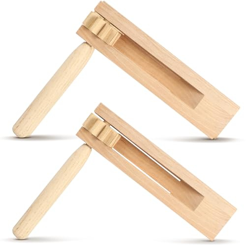Toddmomy 2-Pack Wooden Ratchet Noise Makers Traditional Matraca Party Noisemakers for Kids Birthday Outdoor Events Educational Music Toy