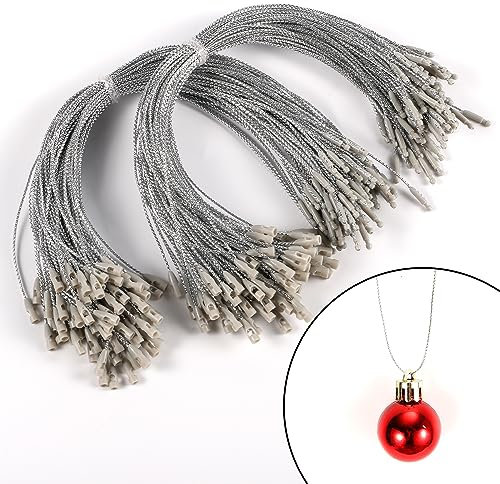 200pcs Ornament Hanger String, Silver Christmas Bauble String Hangers Plastic Ornament Snap Cord Hanging Ball Strings for Decoration Christmas Tree Ornaments