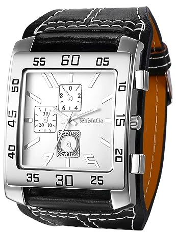 Avaner Herren Uhr Punk Armbanduhren PU Leder Armbanduhr Weißes Zifferblatt Rock Herren Analoguhr für Männer
