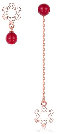 Bewenda Silber Weihnachten Lange Ohrringe Hängend, 925 Sterling Silber Asymmetrische Schneeflocken Damen Ohrstecker Ohrhänger, Hypoallergen Quaste Kette Hängeohrringe, Tropfen Ohrringe mit Geschenkbox