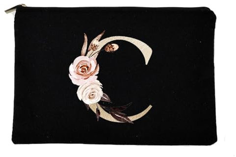 Trousse Maquillage Personnalisation avec Lettres Pochette Maquillage Initiale Trousse de Toilette Femme Voyage Cadeaux pour Maman Copines Demoiselles d'honneur Sac de Maquillage (C)