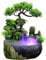Zimmerbrunnen mit LED Beleuchtung, Grüne Pflanze Brunnen Springbrunnen Gartenbrunnen Deko Tischbrunnen Wasserfall mit Nebel, 28 x15 x 20 cm