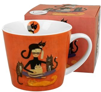 Duo Jumbotasse Becher XXL 610 ml aus Porzellan Trinkbecher Geschenk Büro Tasse für Kaffee Teetasse Cappuccino Kaffeebecher Katzenwelt (Cindy und Katzen)
