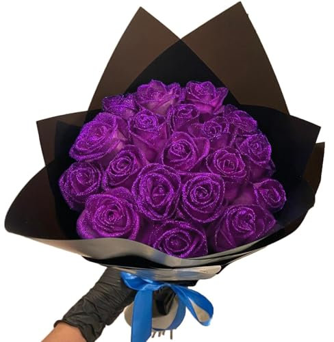 RePaLy Glitter Rose, Artificial Flower Bouquet - DIY Shiny Fake Rose Love Gift for Valentine's Day (Purple, 30 pcs)