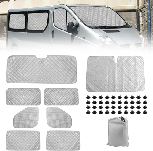 Tapis Thermique Voiture Remplacement pour Renault Trafic SWB 2001-2014 8 Pièces, Protection Solaire Pare-Brise Remplacement pour Opel Vivaro SWB 2001-2014, Ensemble de Pare-Soleil Pliable