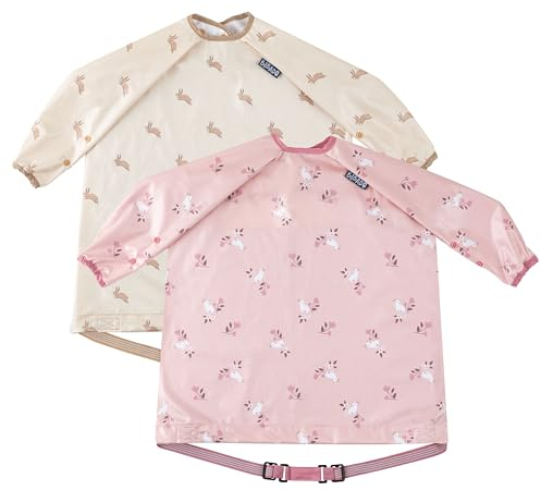 BIBaDO - Long Sleeve Baby Bibs - Babies & Toddlers 6-36 Months - Coverall Baby Weaning Bib - Easy Wipe Clean & Soft Fabric - Attach to Highchair & Tables - Waterproof - Machine Washable - Baby Gifts