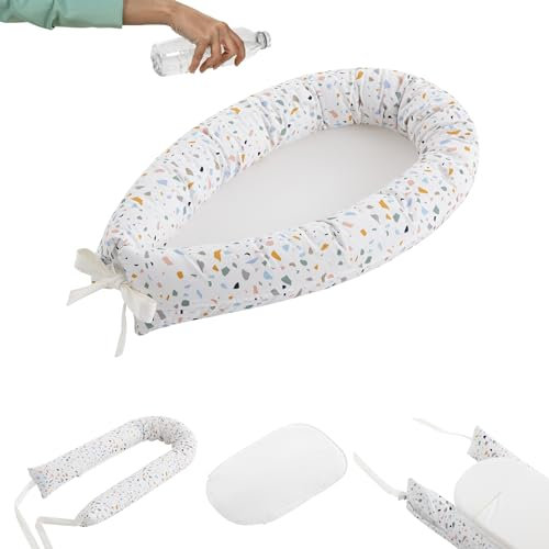 Cuna Nido Bebe Recien Nacido. Cojin Nido con Base Impermeable, desenfundable y Lavable 100% algodón hipoalergénico. Reductor Cuna Bebe con Certificado Oeko-Tex (Zenith Granite) CoolDreams