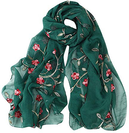 Hijabs Stirnband Schal Schal Frauen Stickerei Wrap Muslim Tücher Chiffon Hijab Schal Lieblingsstück Schal (Dark Green, One Size)