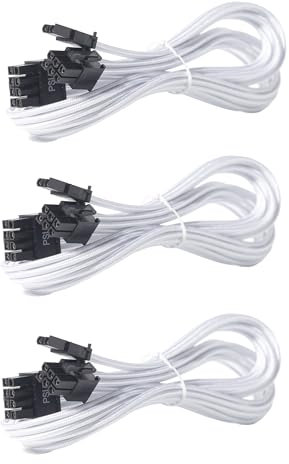 Certusfun PCIE Cable for Corsair, 65CM Male to Male 8 Pin to 6+2 Pin GPU Power Cable for Thermaltake, ARESGAME Modular Power Supply (25'') (3-Pack White 16AWG)