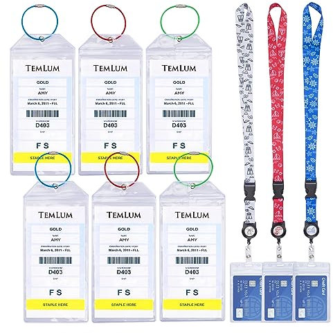 Temlum 9er-Set Gepäckanhänger für Kreuzfahrten, Inklusive 6 Stück Wasserfeste Kofferanhänger und 3 Stück Ausweishülle mit Band Ausziehbar Lanyard Schlüsselband zum Umhängen
