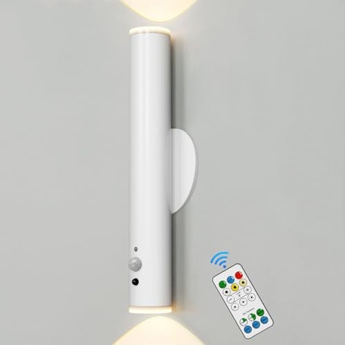 HARPER LIVING Battery Operated Wall Light White, LED Motion Sensor Wall Lamp Indoor, Portable Magnetic Rechargeable Flashlight for Bedroom Hallway Stair Power Cut, Dimmable and 3 Colours, (Single)