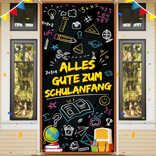 Schulanfang Deko Banner, Schwarz Alles Gute Zum Schulanfang Tür Banner Jungen Mädchen Einschulung Deko Banner Für Schule Klassenzimmer Schulanfang Party Dekor 72,8 * 35,4 Zoll