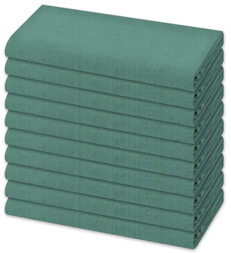 10er-Pack Leinen-Servietten, 40 x 40 cm Wiederverwendbare rustikale Leinenstoffservietten aus Baumwoll-Leinen-Mischgewebe Tischservietten für Hochzeit, Party, Bankett Dekoration (Dunkelgrü)
