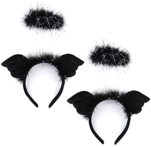 YouYuer Heiligenschein LED,2PCS Haarreifen für Engelskostüm,Haarreifen Engel,Halloween Engel Heiligenschein Haarreif für Kinder Erwachsene Karneval Kostüm Cosplay Party Outfit (Heiligenschein Schwarz)