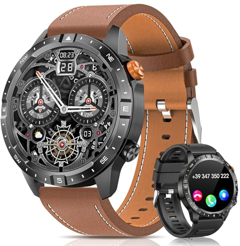 DEKELIFE Smartwatch Herren mit Telefonfunktion, 1,43 AMOLED Always-On Display Armbanduhr, 70+ Sportmodi Uhren Herren mit Herzfrequenz, SpO2, Schlafmonitor, IP68 Wasserdicht Android und iOS, Braun