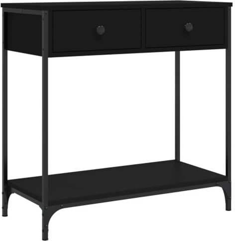 Makastle Schmaler Konsolentisch mit 2 Schubladen und 1 Ablage, 75x34,5x75 cm Beistelltisch, Eingangtisch, Flurtisch, Metallgestell, Kleiner Sofatisch für Eingang, Flur, Schwarz