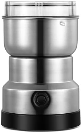Getreidemühle, multifunktional, 150 W, Getreidemühle, Edelstahlmühle, kleiner Kaffeepulverbereiter, Haushaltsmühle für trockene Zutaten, Gewürze, Kräuter, Kaffee (Silber)