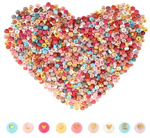 1000 Stück Buchstabenperlen Bunte A-Z Buchstabenperlen 7 mm Liebe Acrylperlen Perlen zum Auffädeln für Armbänder Halsketten Schmuck DIY Herstellung Style11