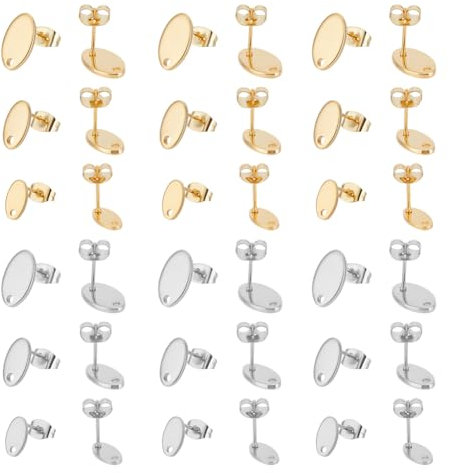 UNICRAFTALE 36 Stück 3 Größe 2 Farben Ovaler Ohrstecker Edelstahl Ohrstecker Mit Schlaufen Und Ohrmuttern Ohrstecker Metall DIY Ohrstecker Für Die Herstellung von Ohrringen Und Schmuck