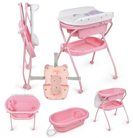 Ms Bubble + Reductor - Bañera Bebé Ergonómica con Patas y Cambiador Impermeable Acolchado con Cierre Compacto, Organizador, 4 Ruedas con Frenos.