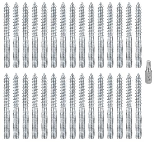 30 Pz Vite a Doppio Filetto, M6 Bulloni di Sospensione Torx, Vite per Legno Viti a Doppia Filettatura Fissaggio Prigioniero, Tasselli Barre Filettate a Doppia Estremità Viti per Mobili (M6x60mm)