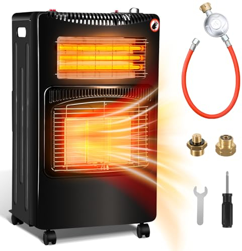 Cecaylie Riscaldamento a gas per interni, 4,2 kw + 1,26 kW, 3 livelli di riscaldamento, per bombole di gas fino a 15 kg, con regolatore di pressione del gas, tubo del gas e adattatore per bombole di