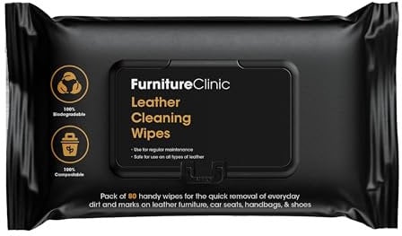 Furniture Clinic Leather Wipes for Cleaning Leather & Vinyl Upholstery, Sofa, Handbags, Car Interior, Seat & Dashboard - Furniture & Jacket Leather Cleaner - Residue & Streak Free Wipe - 80 Wipes