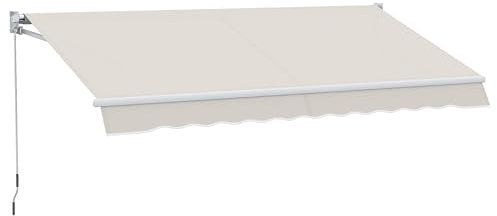 Outsunny Toldo Manual Retráctil 200x295 cm Toldo Enrollable de Exterior con Manivela de Metal y Impermeable Anti-UV para Jardín Terraza Ventanas Crema