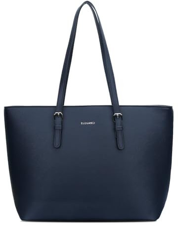 Eleganci - Damentasche - Shopper - Tasche mit Reißverschluss - Umhängetasche - Handtasche - Schultasche - Arbeitstasche - Geeignet für A4 (Blau)