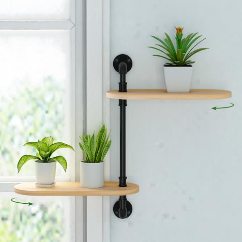 Window Rotating Plant Shelf - 2-Tier Wooden Indoor Plant Stand, 16 inches for Optimal Light Exposure, Wooden Window Shelf for Small Spaces - Ideal for Growing Herbs, Flower Pot Organizer and Storage