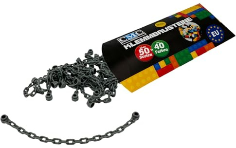 CMC imports 10 Klemmbausteine Kette 30104 Bausteine 1x1 Noppen 12,7 cm / 21 Glieder Kompatibel Bricks (851 - Dunkelgrau)