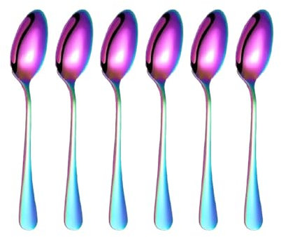 MIXEL Stainless Steel Dinner Spoon Set, Easy to Clean, Ergonomic Handle, Perfect for Everyday Dining, Special Occasions, Ideal for Home Or Restaurant Use, 20cm, (Rainbow, 6 Pieces)