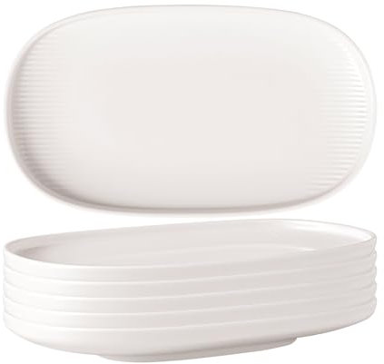 Villeroy & Boch Afina - Set di 6 piatti universali, 23 x 13 cm, piatti da portata, lavabili in lavastoviglie, adatti al microonde, in porcellana di alta qualità, made in Germany, colore: Bianco