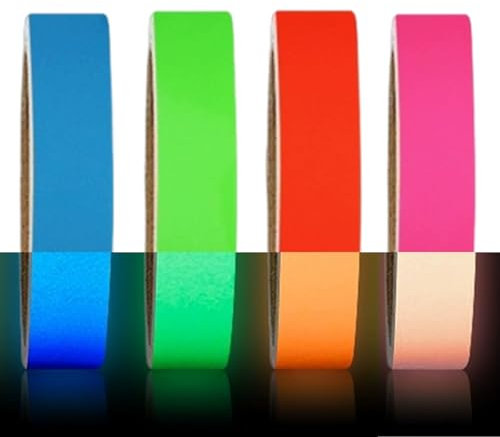 4 Rollen Fluoreszierendes Klebeband Leuchtendes Klebeband 3m x 10mm Warnband Wasserdicht Leuchtendes Band Selbstklebend Luminous Tape Glow in the Dark Tape Markierungsband für Treppen und Wände