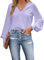 CUPSHE Chemisier festonné en dentelle pour femme - Manches longues en dentelle - Col en V - Poignets bandés - Chic et élégant, violet clair, S
