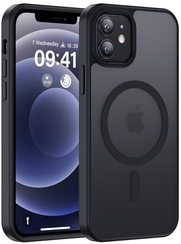 Vauki für iPhone 12/12 Pro Hülle Kompatibel mit MagSafe,Transluzente Rückseite Matt Magnetisch Handyhülle für iPhone 12/12 Pro Case,Stoßfest Anti-Fingerabdruck Kratzfest Rutschfest Schutzhülle,Schwarz