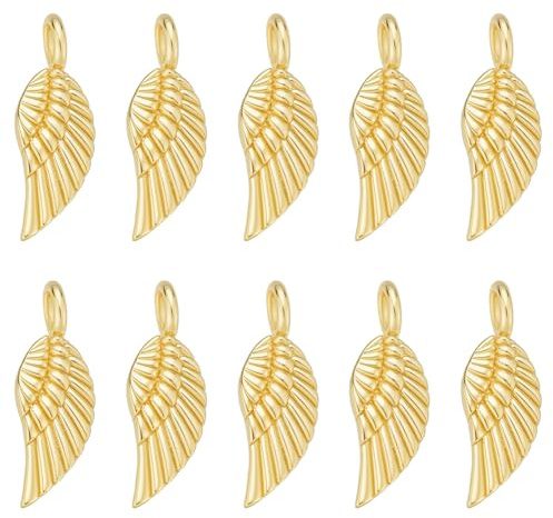 BENECREAT 10 Stück 14K Vergoldeter Flügelanhänger Aus Messing Anhänger Engelsflügel Aus Messing Mit Biegering Zur Schmuckherstellung Schmuckzubehör Für Armband Halskette Ohrringe 21x7x2mm